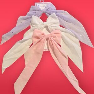 3pc Coquette Oversized Hair Bows Long Streamer Tails Pastel Colors